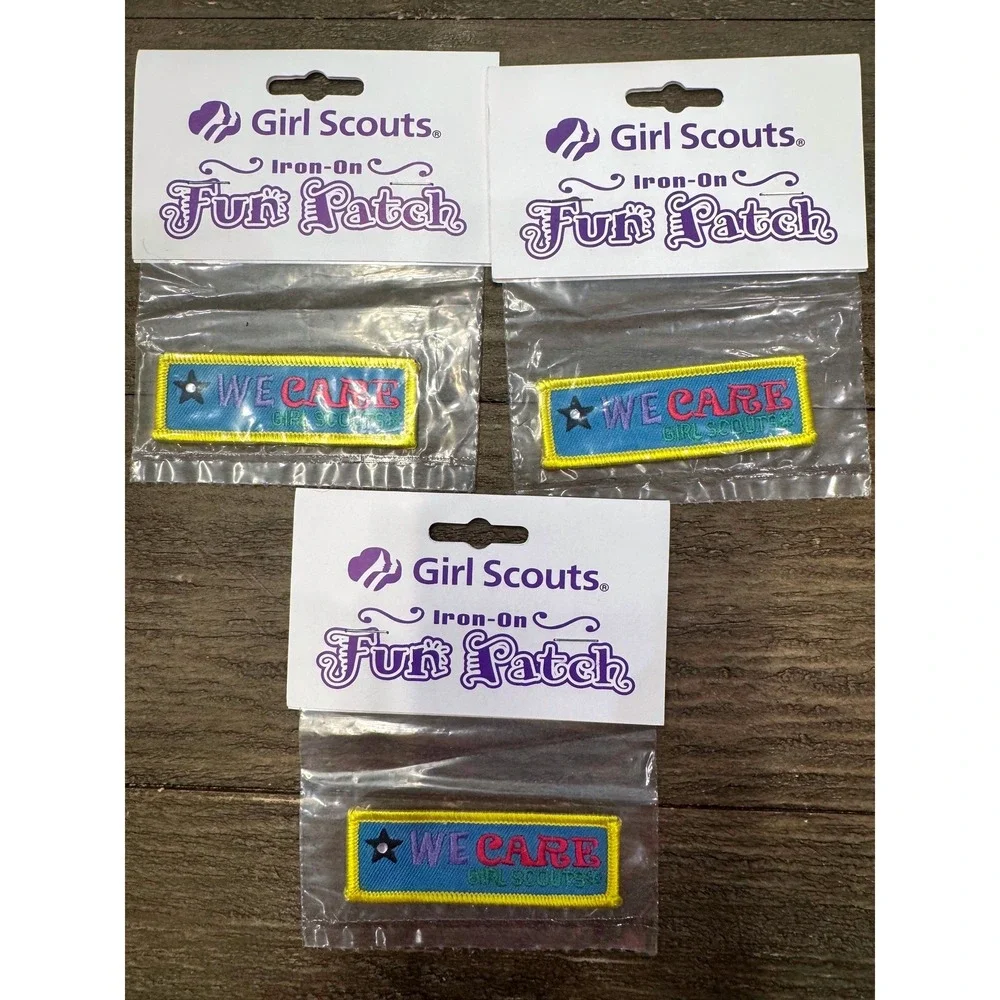 Vintage Girl Scouts NOS We Care Iron-On Patch Lot of 3 Sealed Collectible